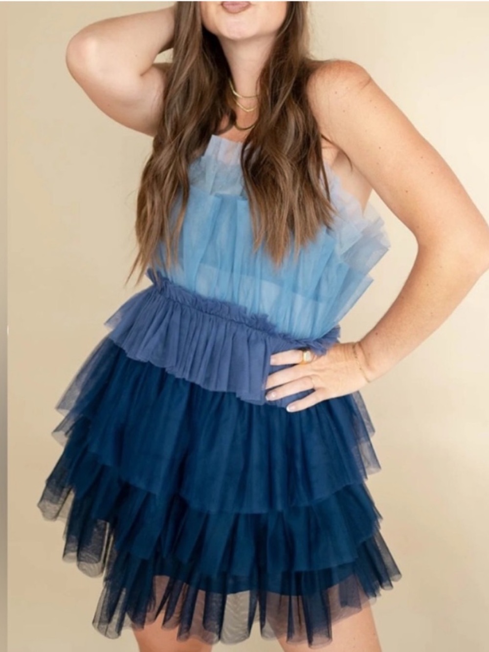 Storia Ombré Blue Tulle Mini Dress Fun Girly Coachella Country Concert Medium